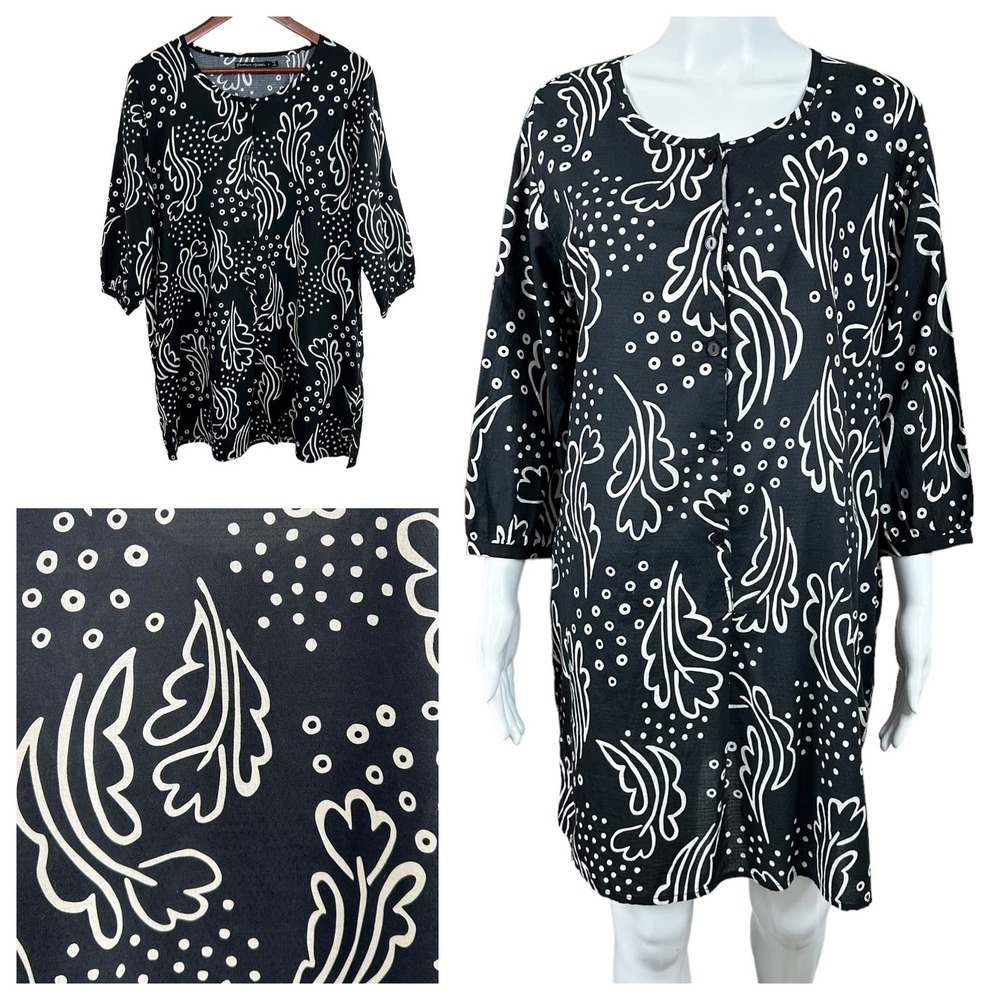 Gudrun Sjogen Tunic Top Size Small Organic Cotton Pockets 3/4 Sleeve Lagenlook